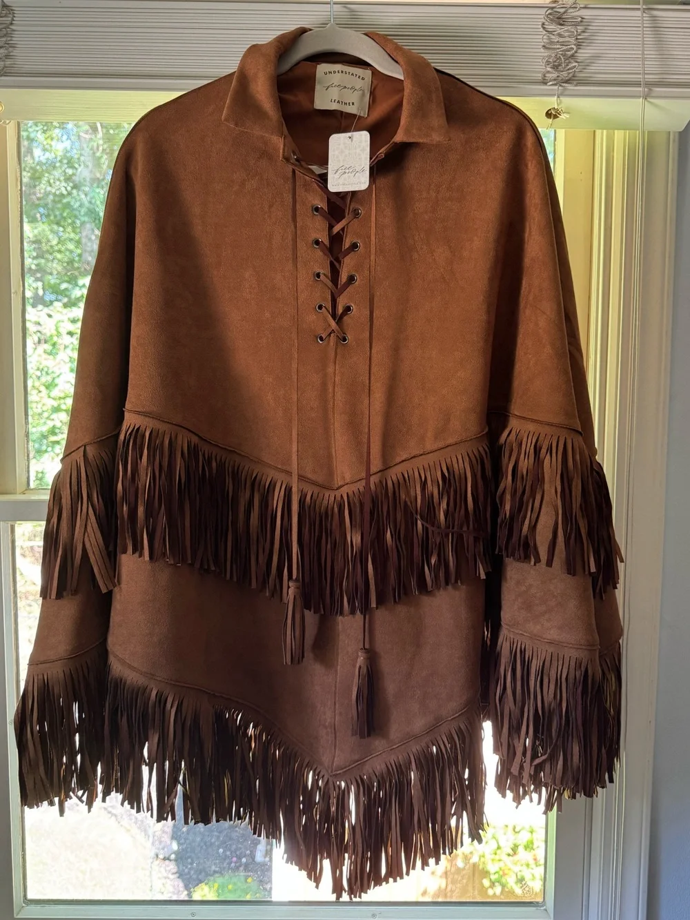 Free People Brown Suede Fringe Poncho